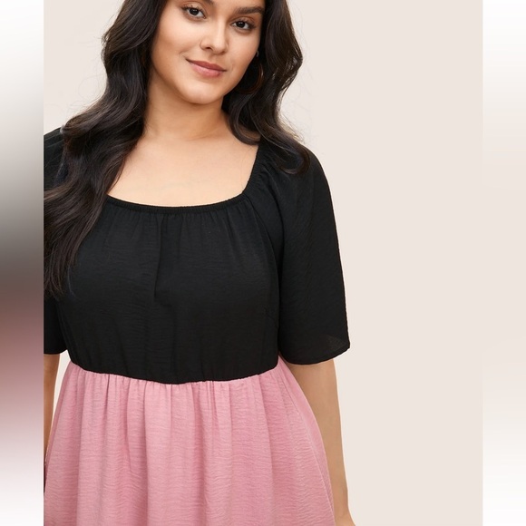 BloomChic Plus Size Colorblock Contrast Patchwork Gathered Raglan Sleeve Dress - Picture 3 of 8